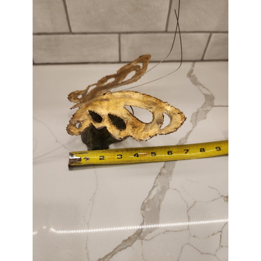 MCM Brutalist Kinetic Metal Art Sculpture Brass Butterfly on Real Rock Stone - Picture 13 of 14